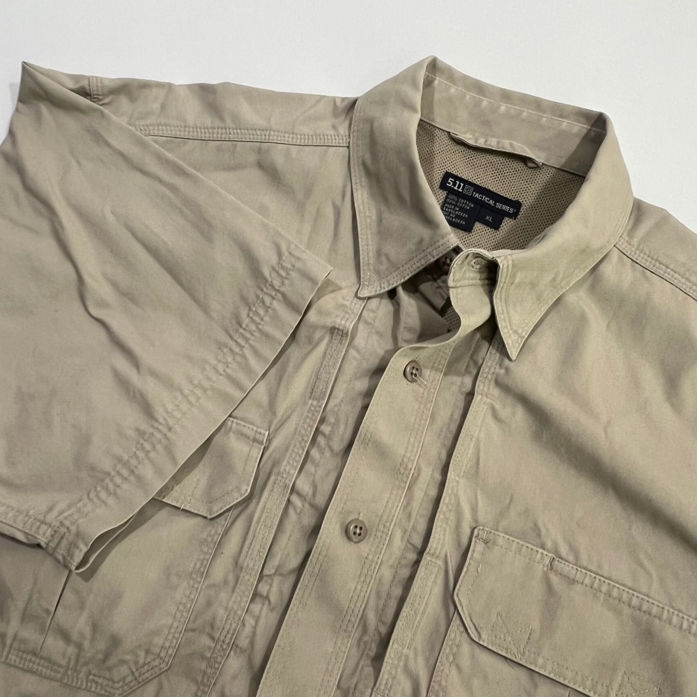5.11 Tactical Shirt Men's XL Beige Tan Short Sleeve Work Utility Cargo Gorpcore